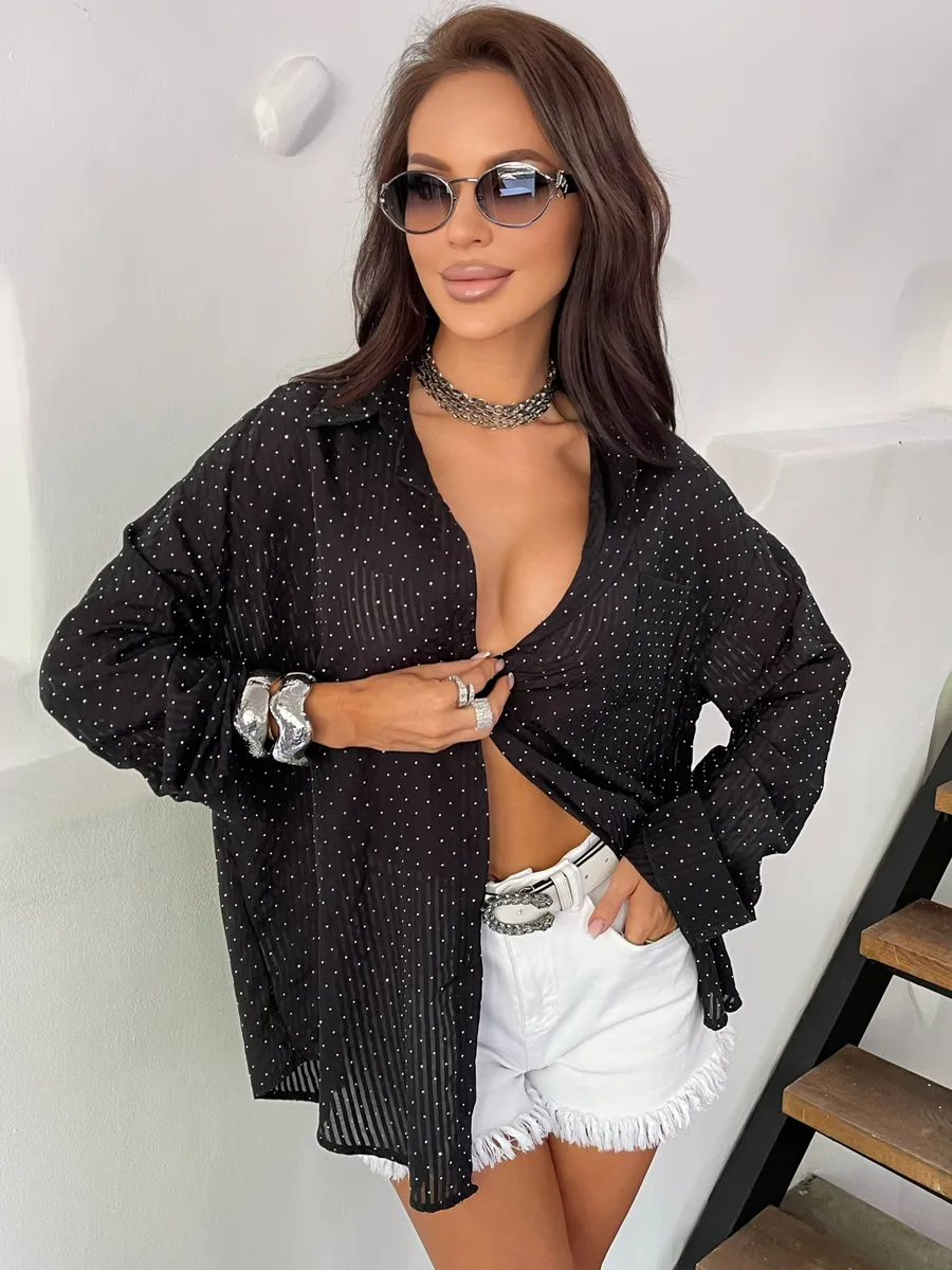 Черная рубашка нарядная оверсайз