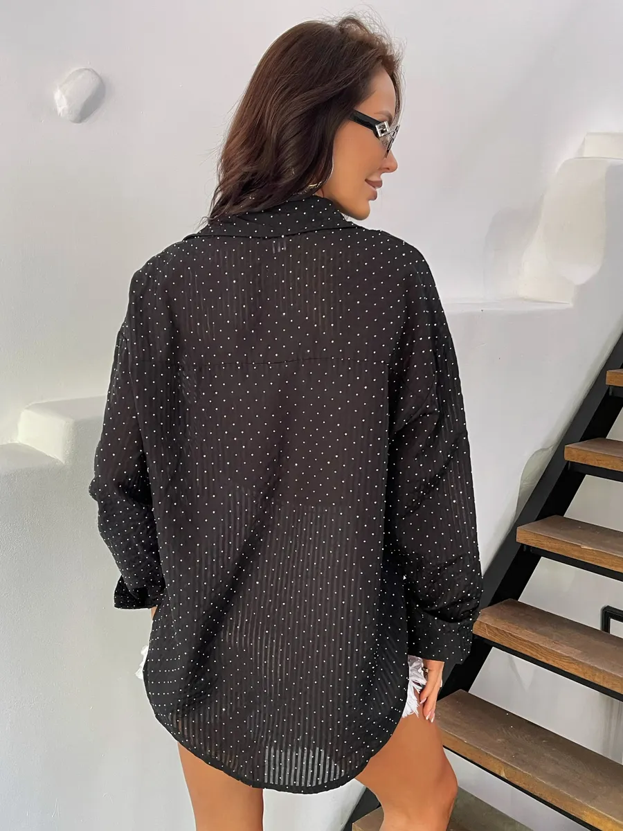 Черная рубашка нарядная оверсайз