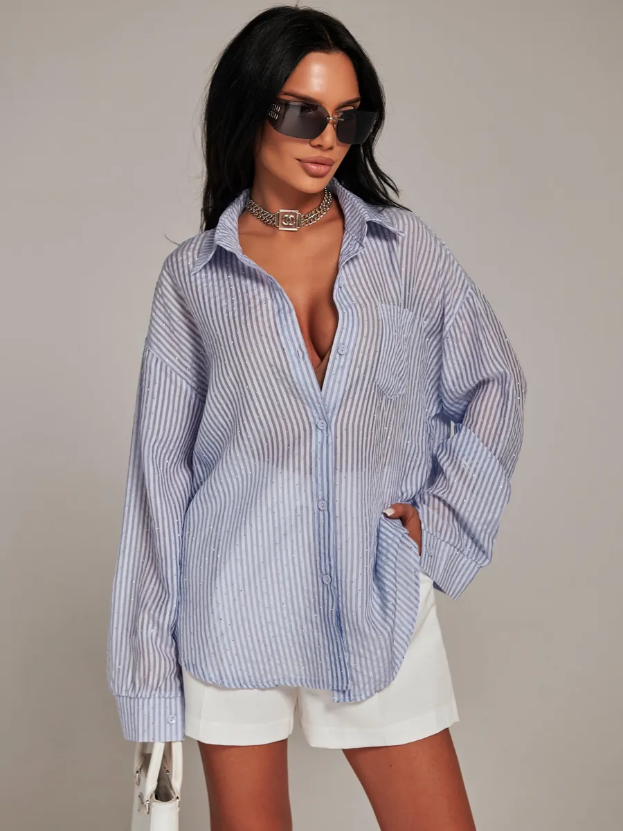 Голубая рубашка нарядная оверсайз