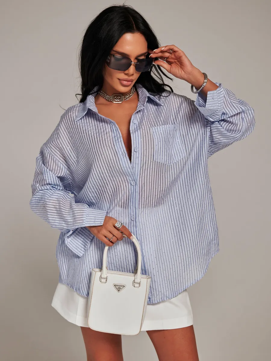 Голубая рубашка нарядная оверсайз