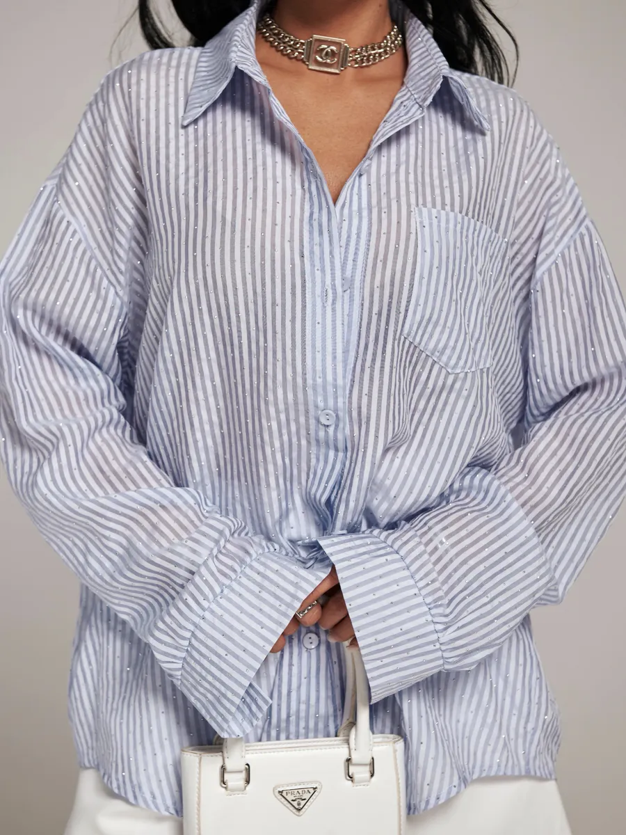 Голубая рубашка нарядная оверсайз