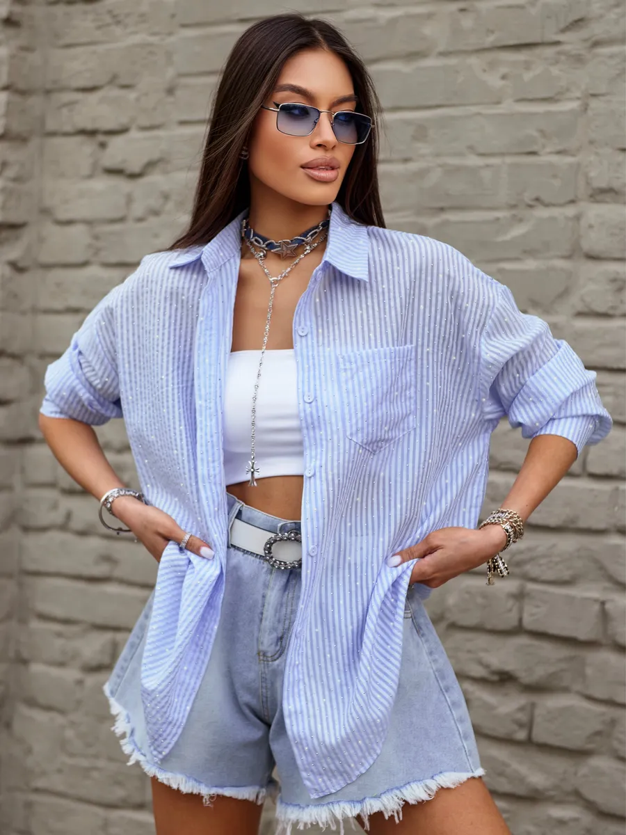 Голубая рубашка нарядная оверсайз