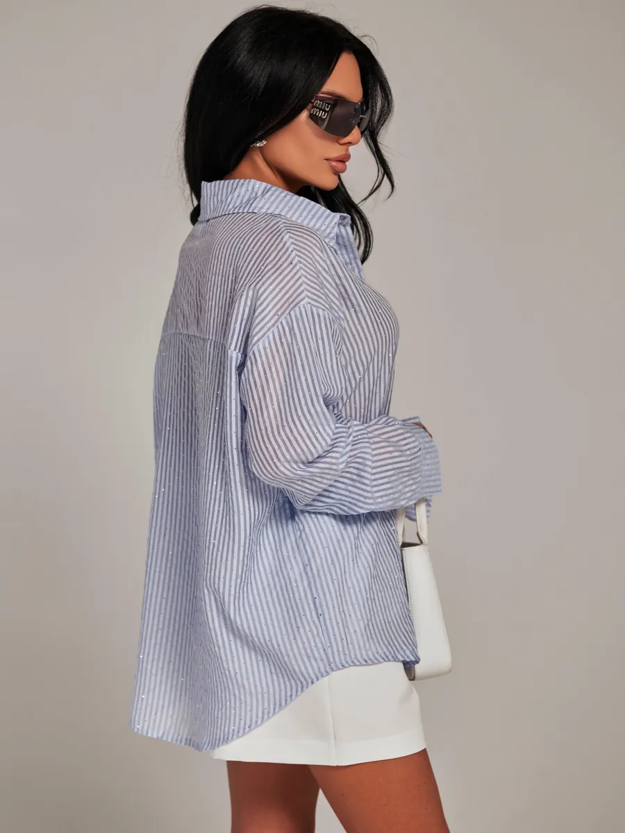 Голубая рубашка нарядная оверсайз