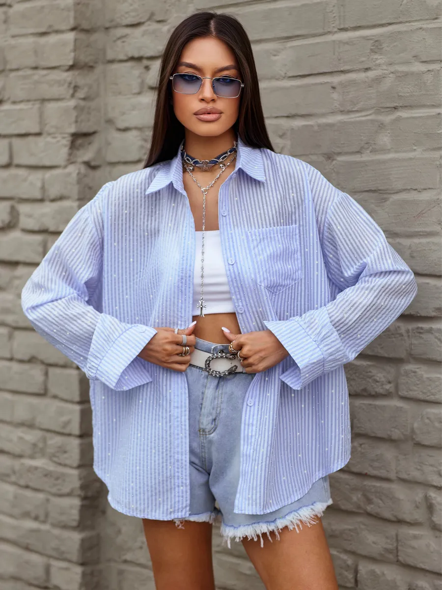 Голубая рубашка нарядная оверсайз