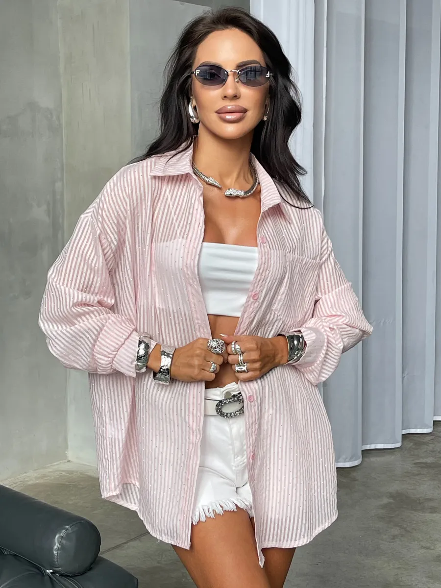 Розовая рубашка нарядная оверсайз