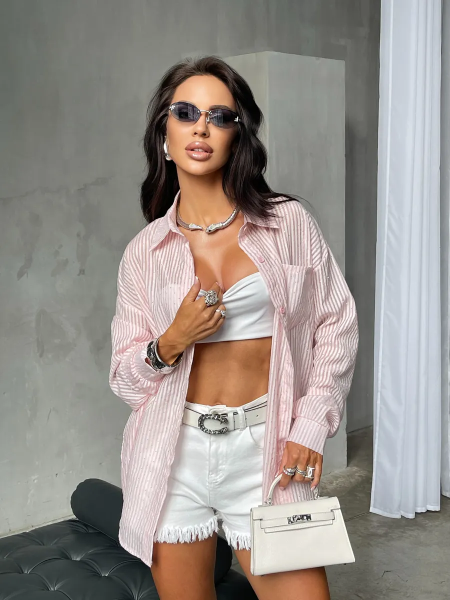 Розовая рубашка нарядная оверсайз