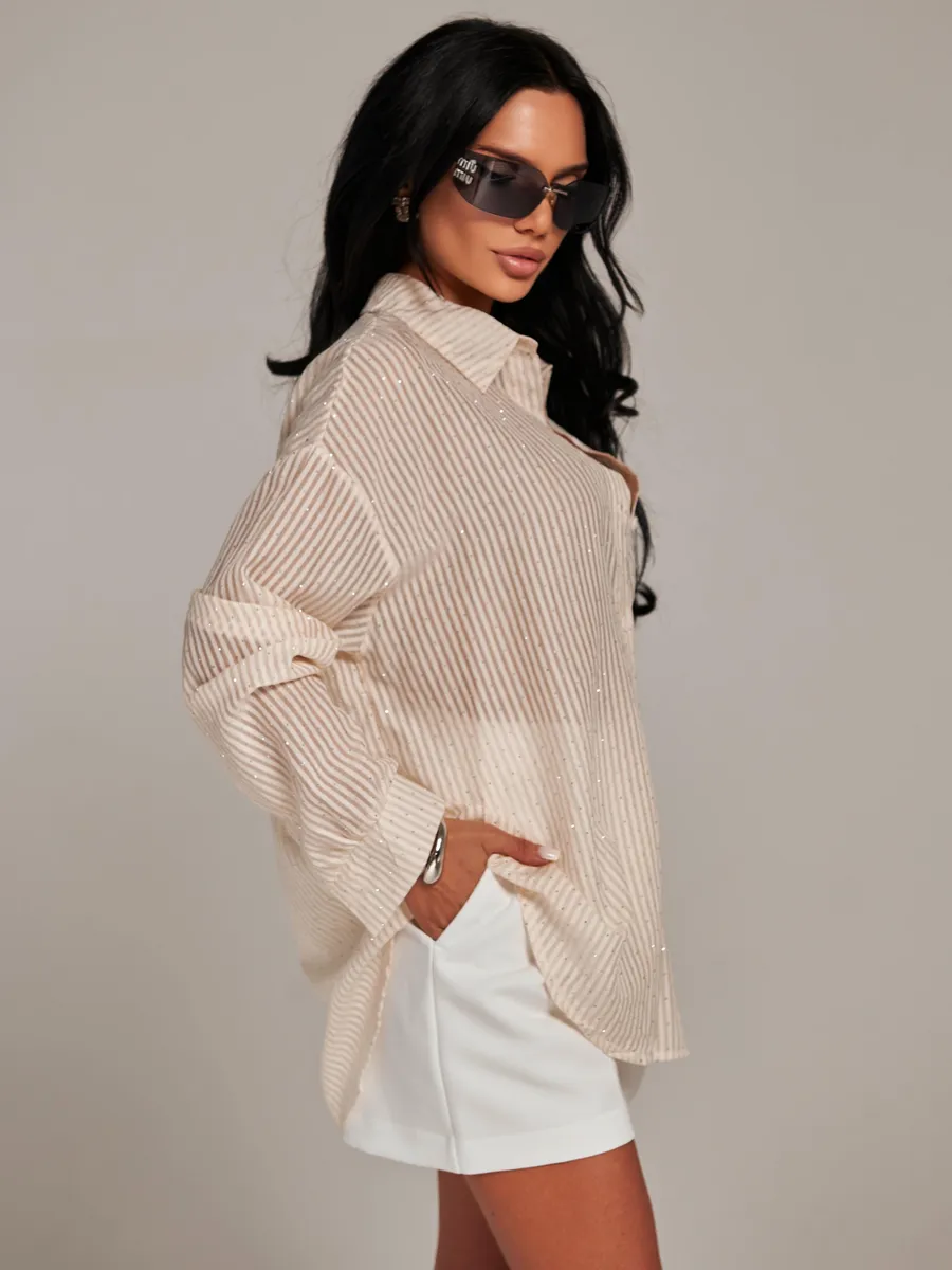 Айвори рубашка нарядная оверсайз