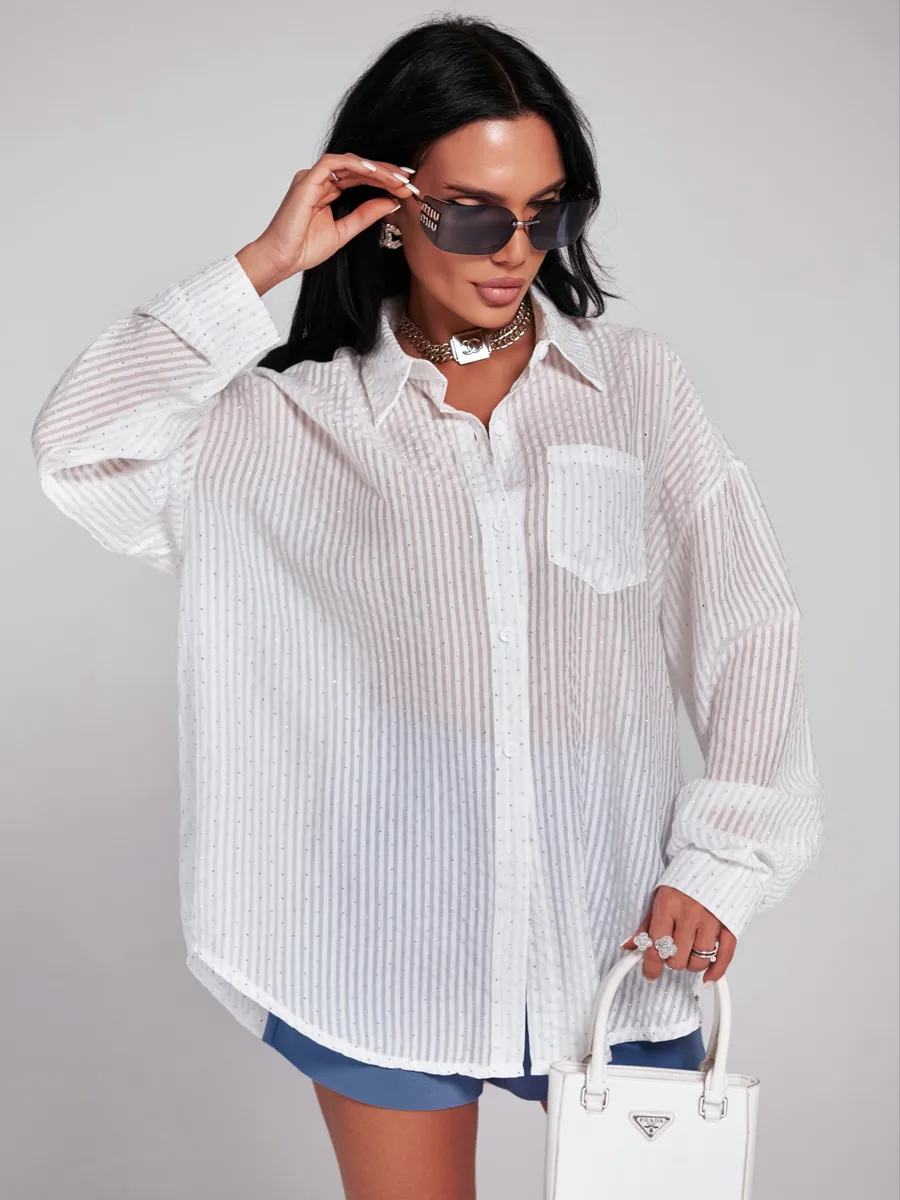 Белая рубашка нарядная оверсайз