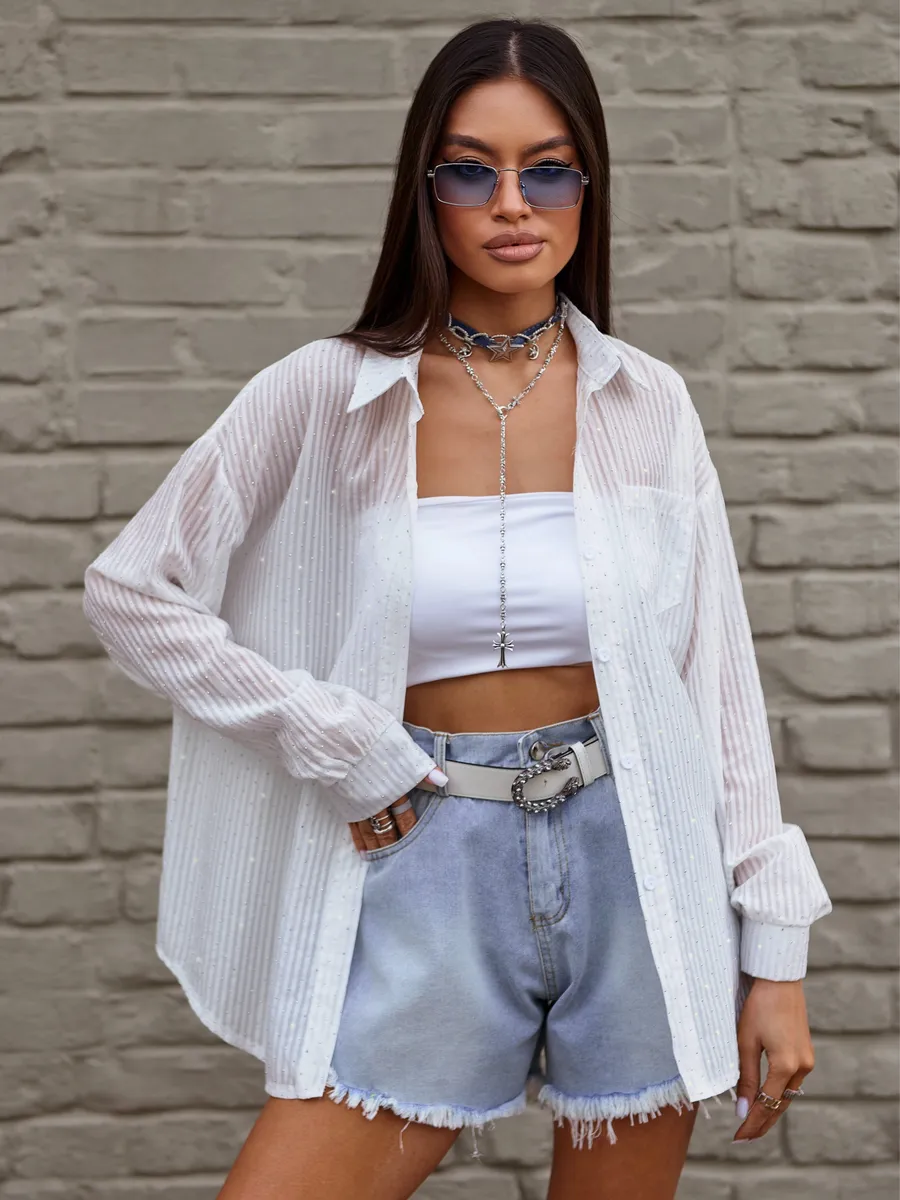 Белая рубашка нарядная оверсайз