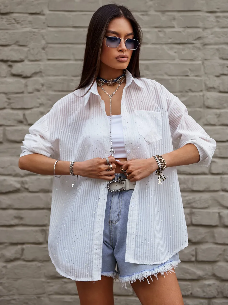 Белая рубашка нарядная оверсайз