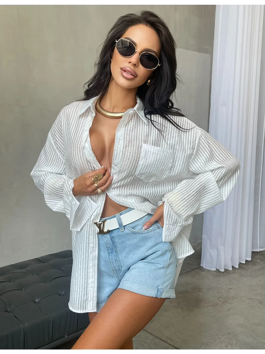 Белая рубашка нарядная оверсайз