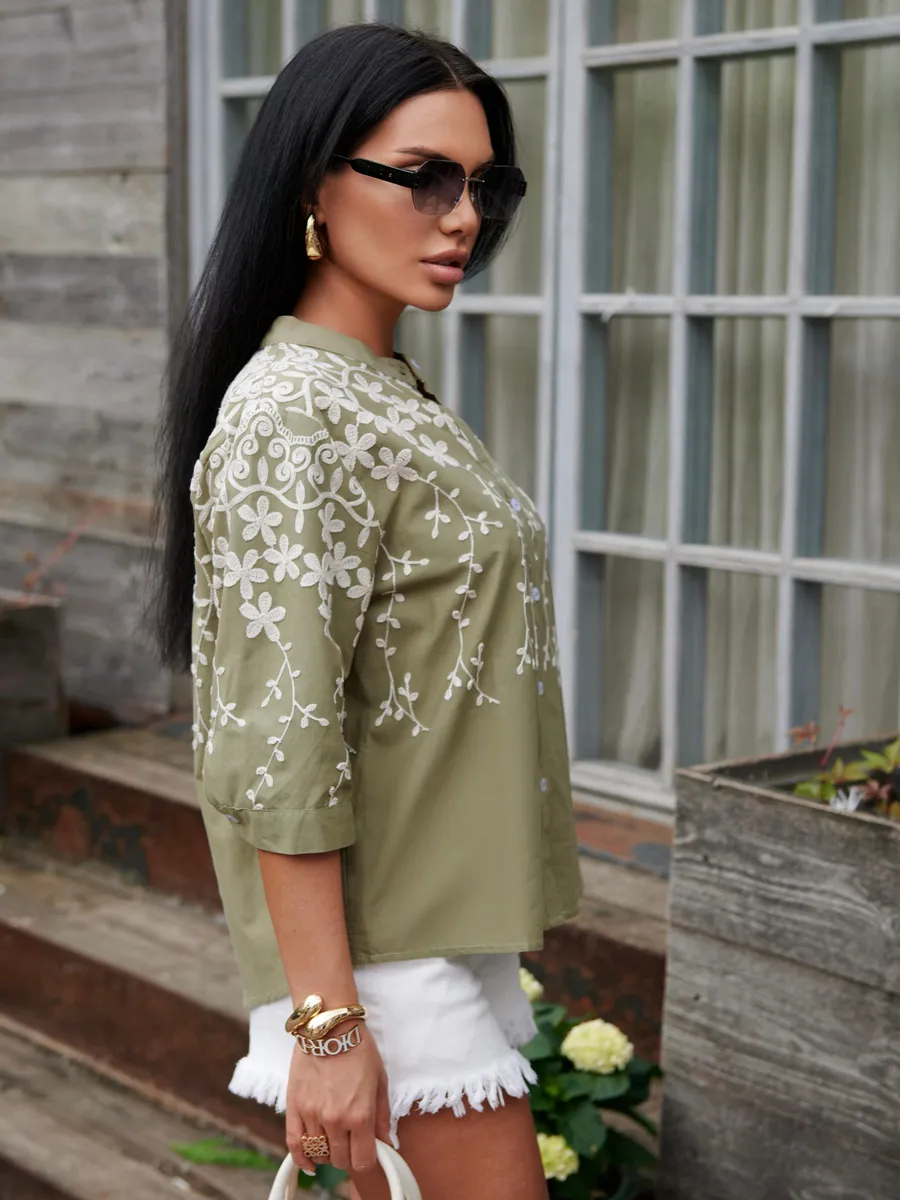 Хаки блузка нарядная летняя