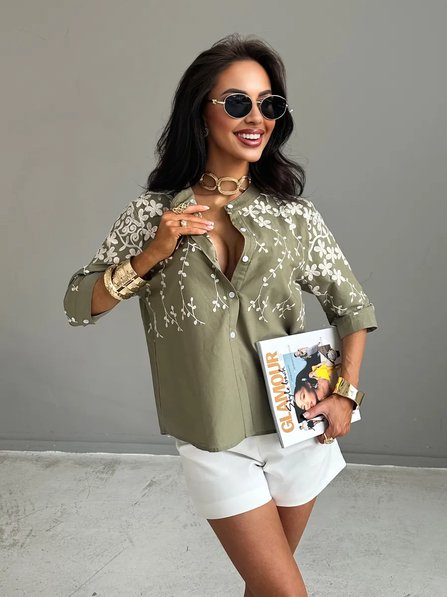 Хаки блузка нарядная летняя