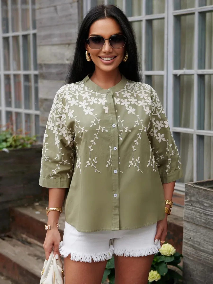 Хаки блузка нарядная летняя