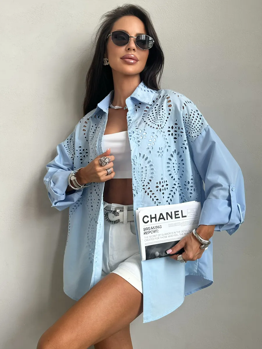 Голубая рубашка нарядная оверсайз