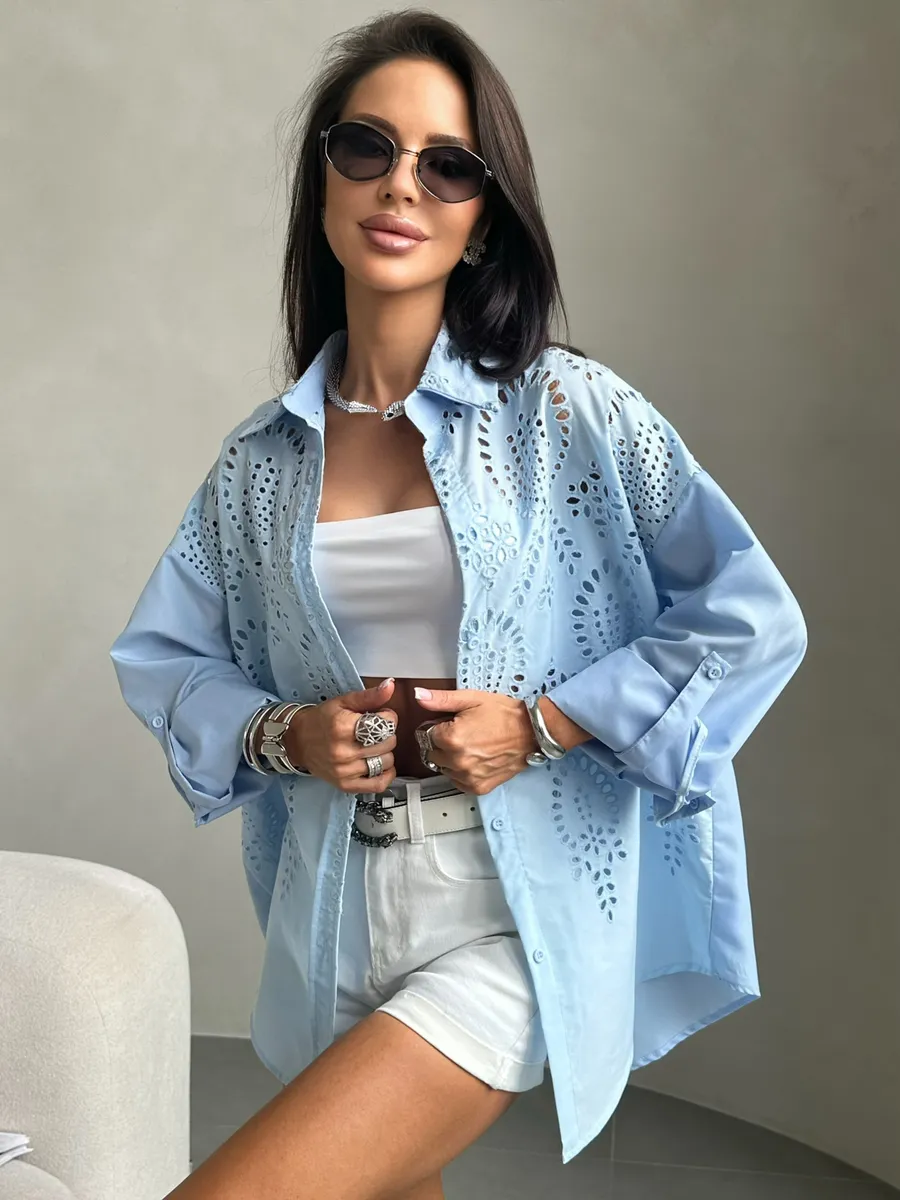 Голубая рубашка нарядная оверсайз