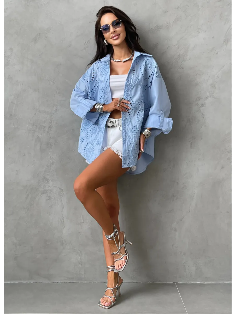 Голубая рубашка нарядная оверсайз