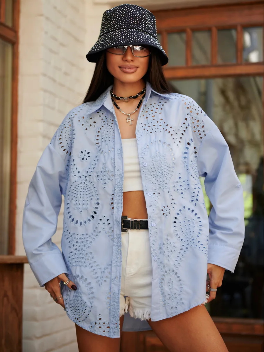 Голубая рубашка нарядная оверсайз