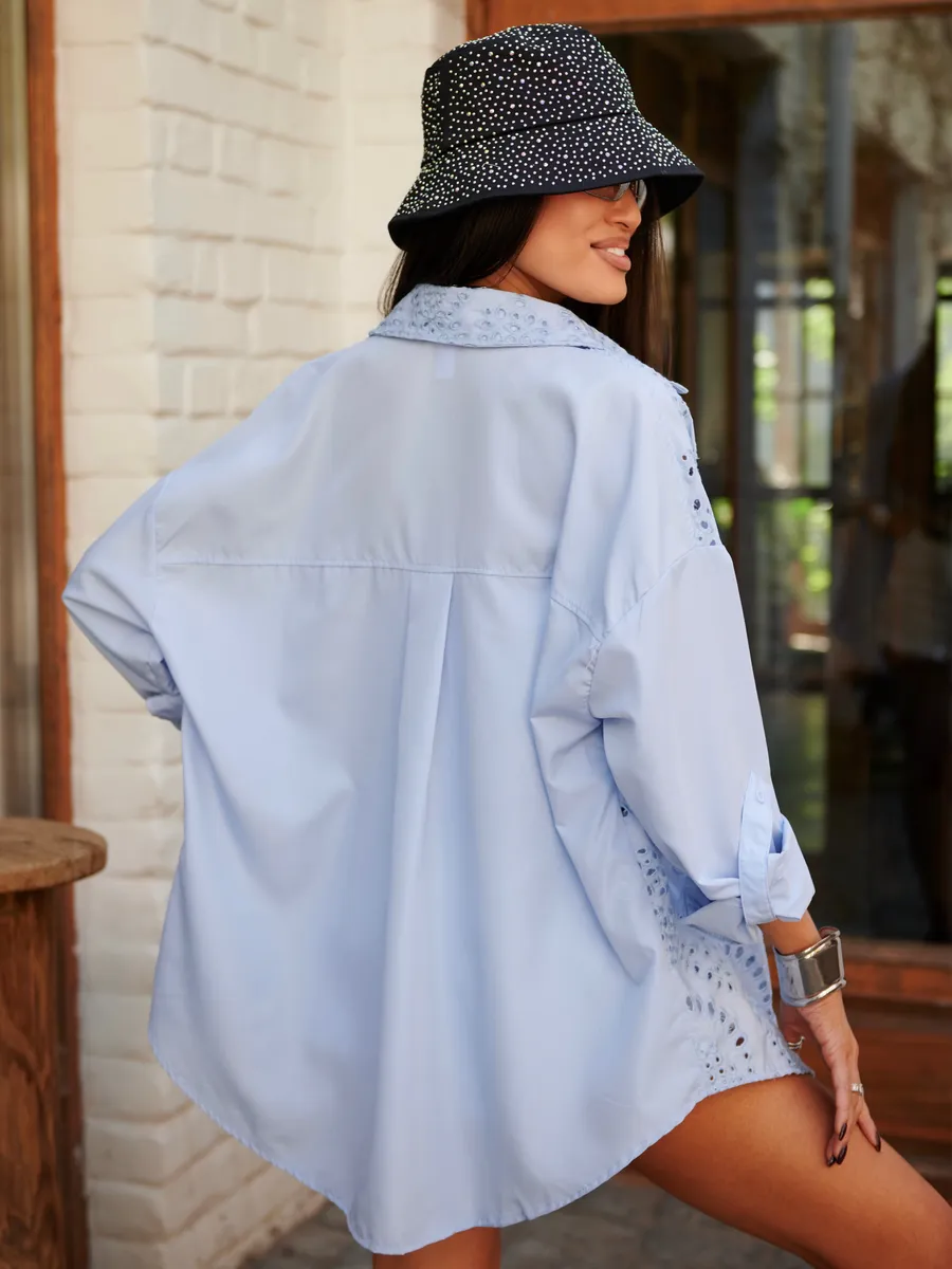 Голубая рубашка нарядная оверсайз