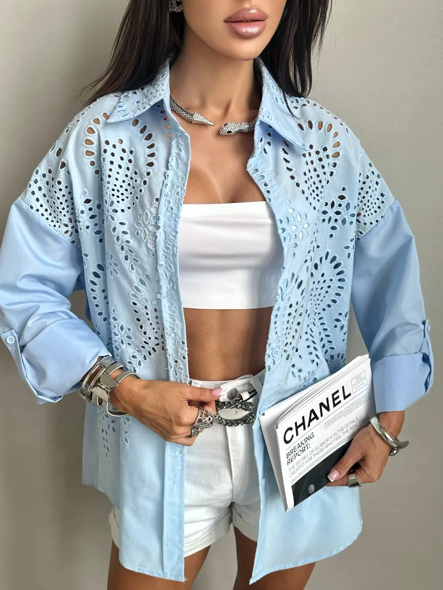 Голубая рубашка нарядная оверсайз