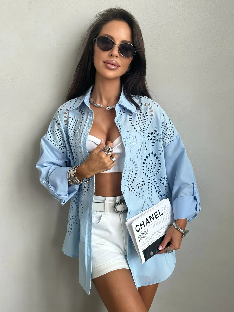 Голубая рубашка нарядная оверсайз