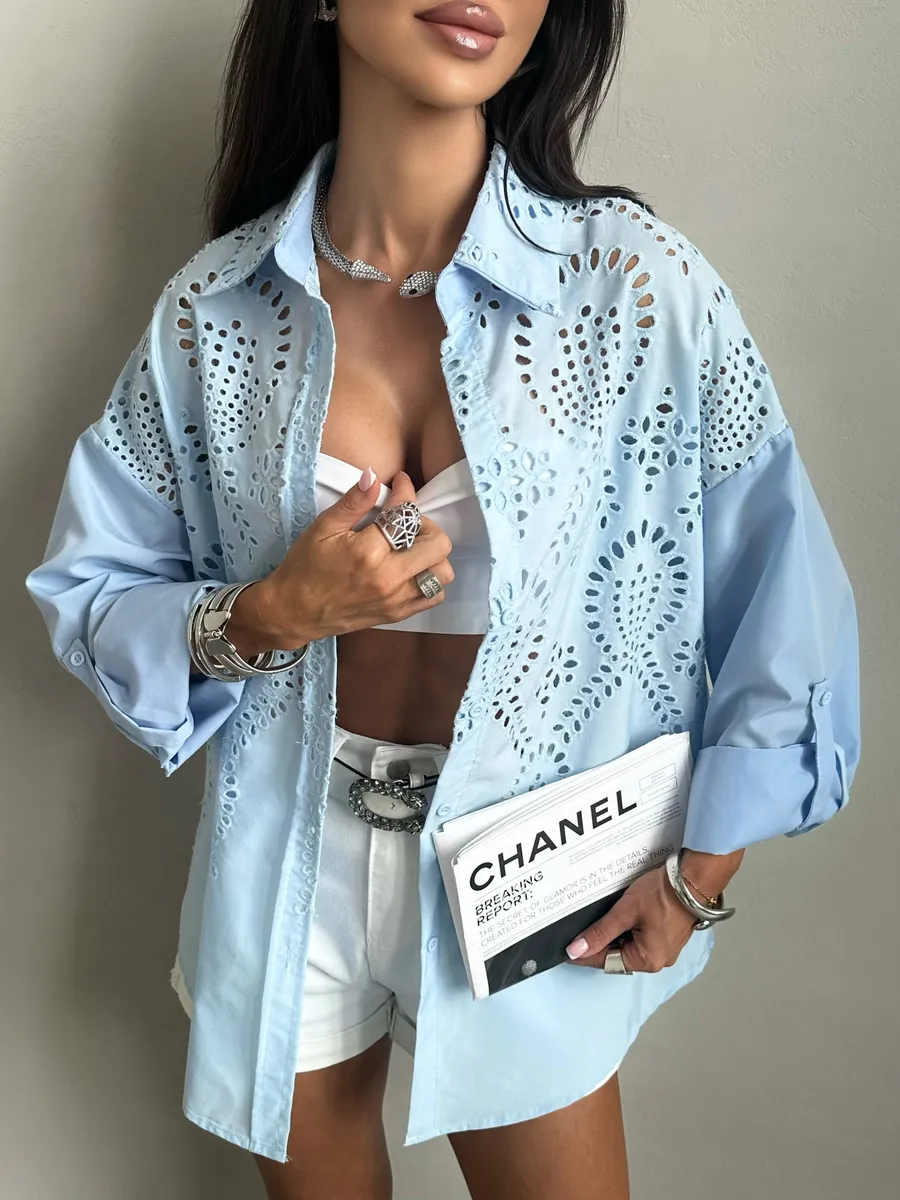 Голубая рубашка нарядная оверсайз