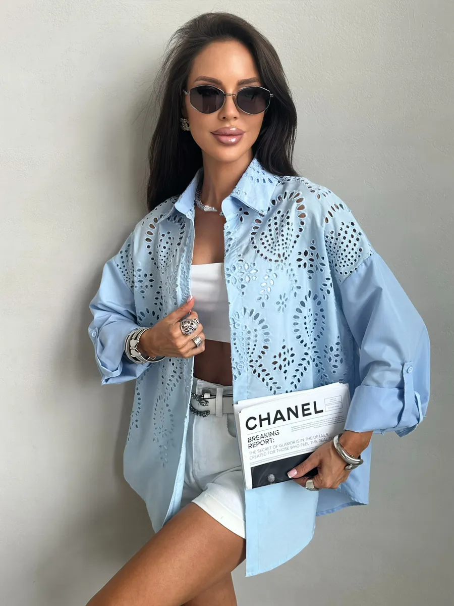 Голубая рубашка нарядная оверсайз