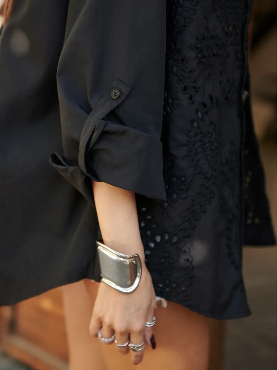 Черная рубашка нарядная оверсайз