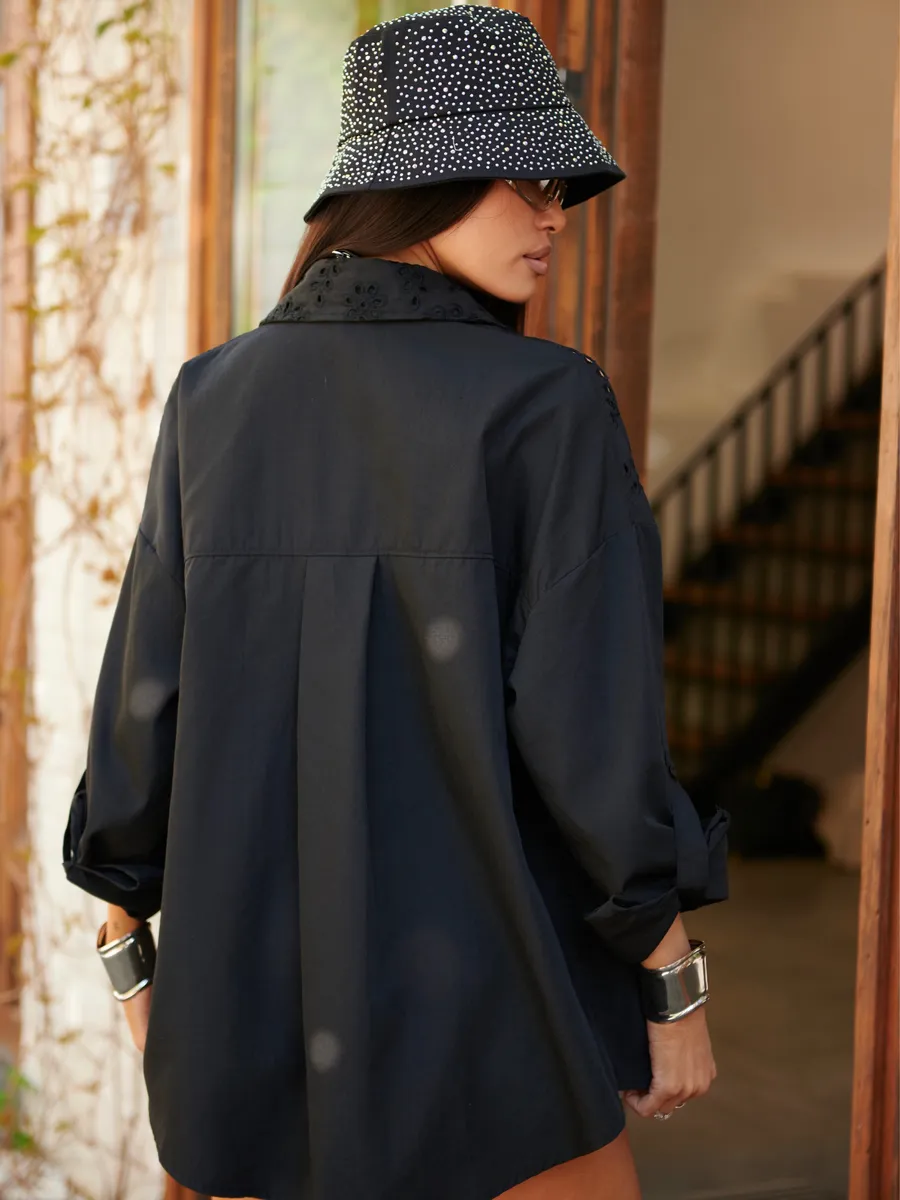 Черная рубашка нарядная оверсайз