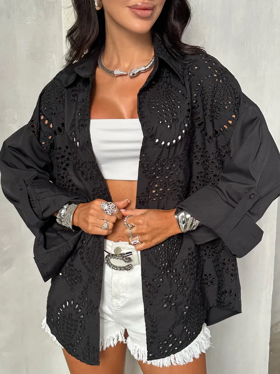 Черная рубашка нарядная оверсайз