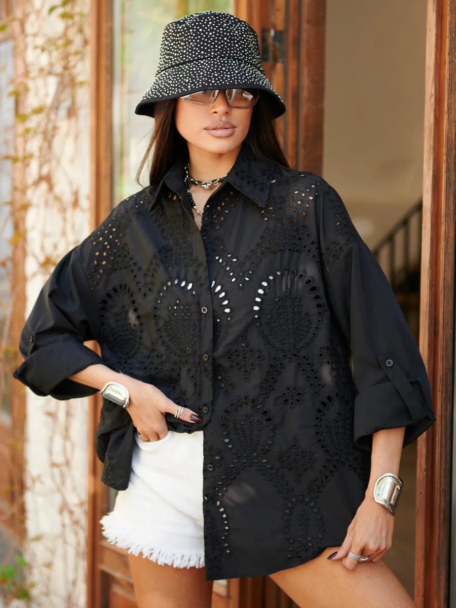 Черная рубашка нарядная оверсайз