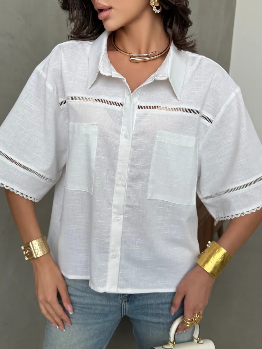 Белая рубашка оверсайз с коротким рукавом