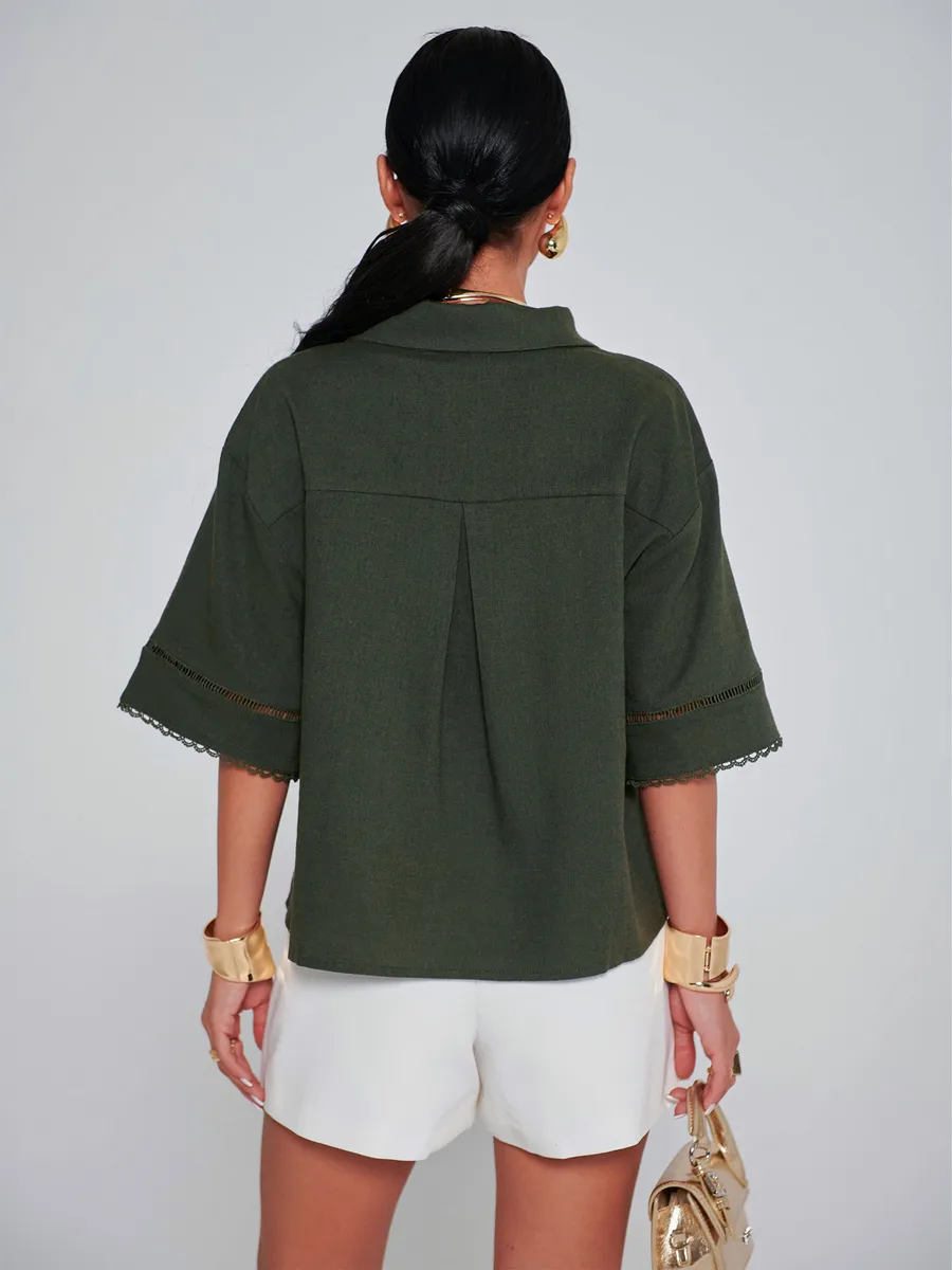 Хаки рубашка оверсайз с коротким рукавом