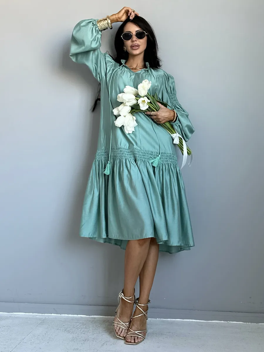 Мятно-бирюзовое платье праздничное летнее