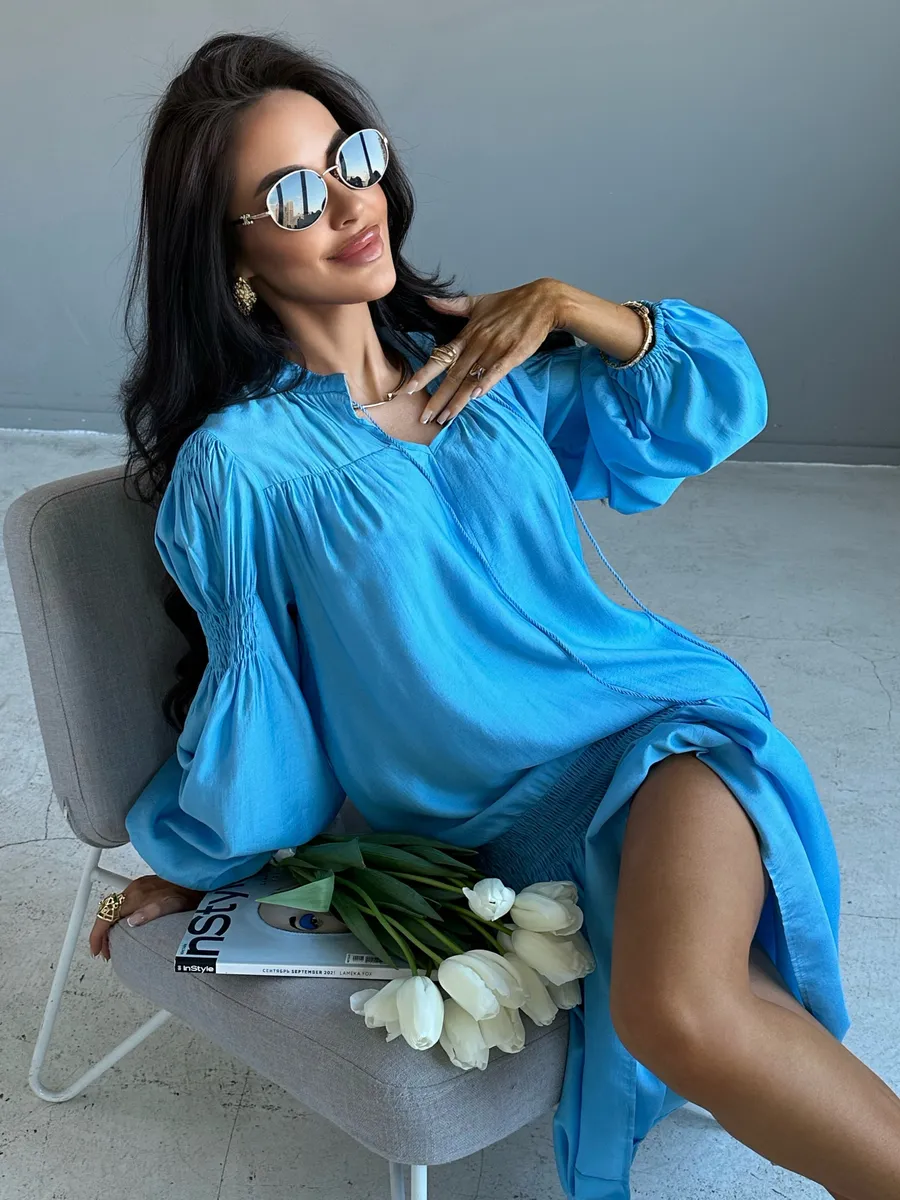 Синее платье праздничное летнее