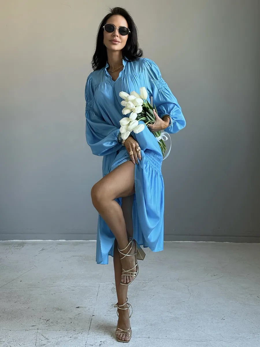 Синее платье праздничное летнее