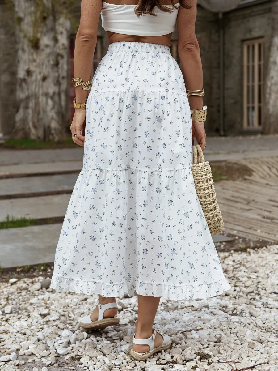 Голубая юбка летняя длинная