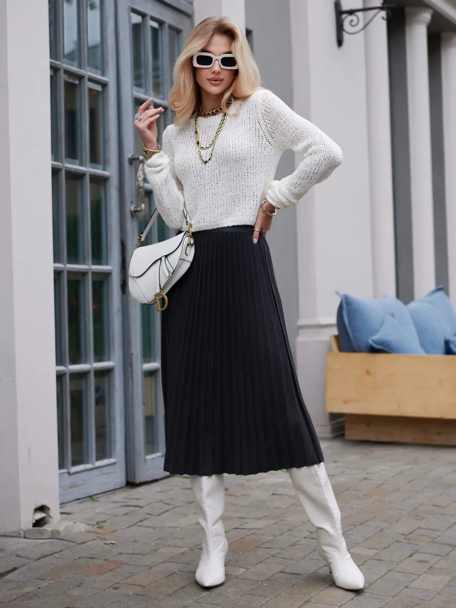 Черная юбка миди теплая