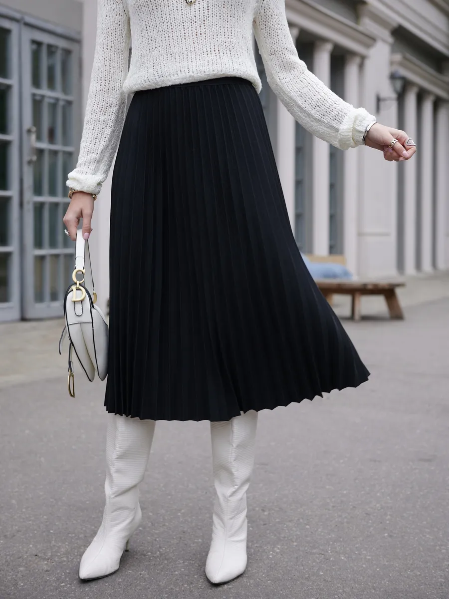 Черная юбка миди теплая