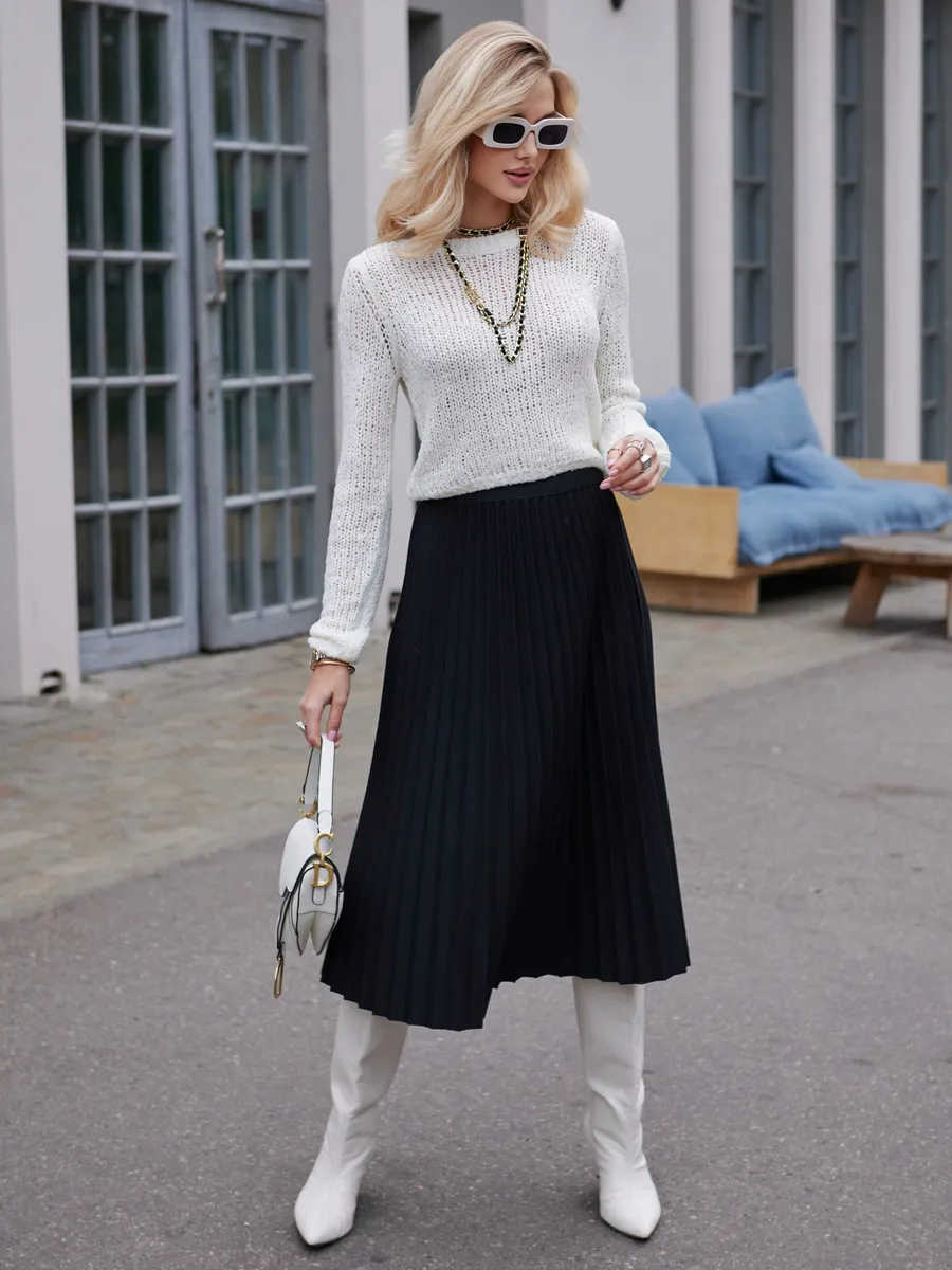 Черная юбка миди теплая