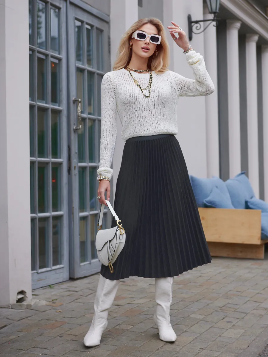 Серая юбка миди теплая