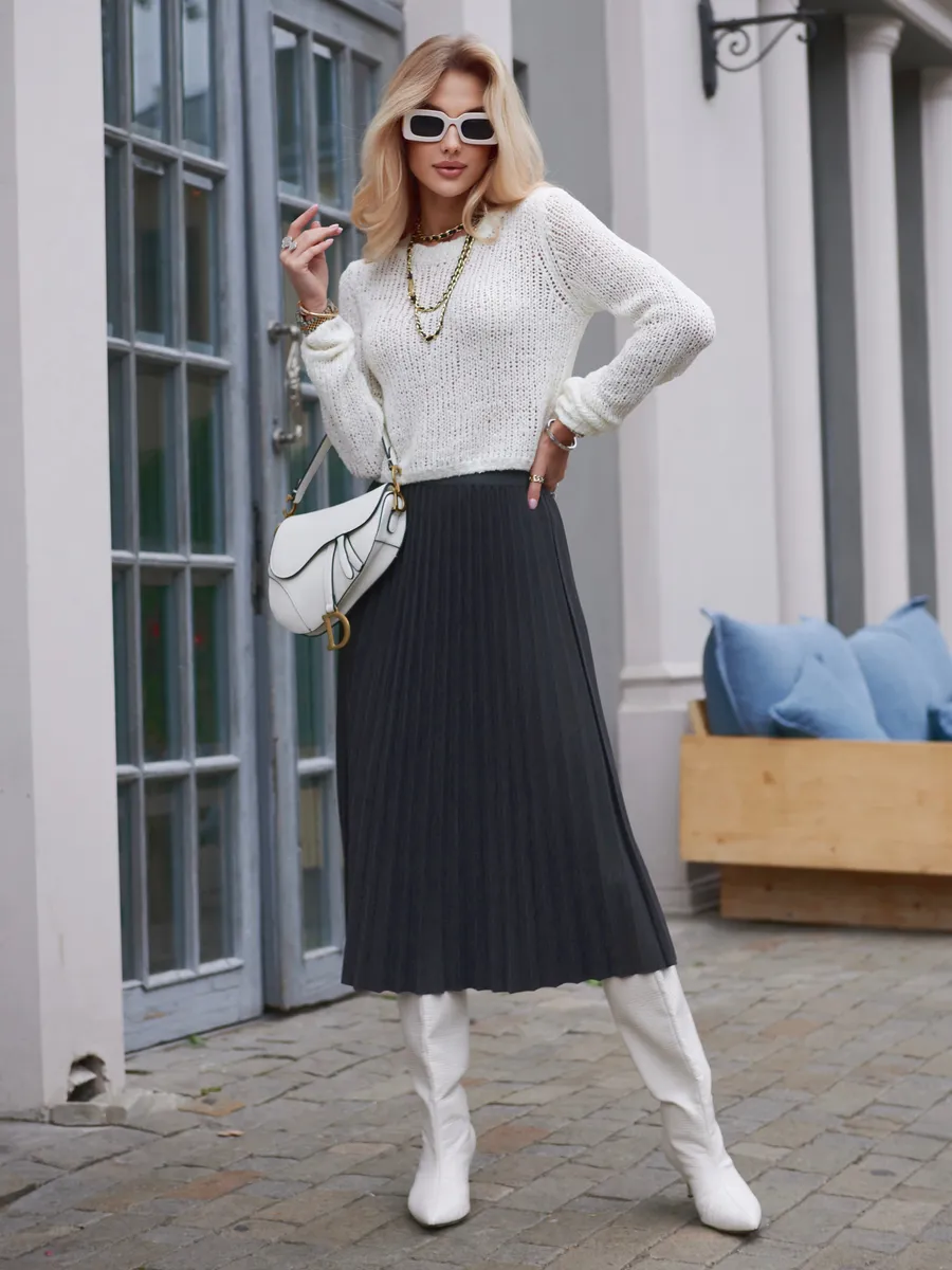 Серая юбка миди теплая