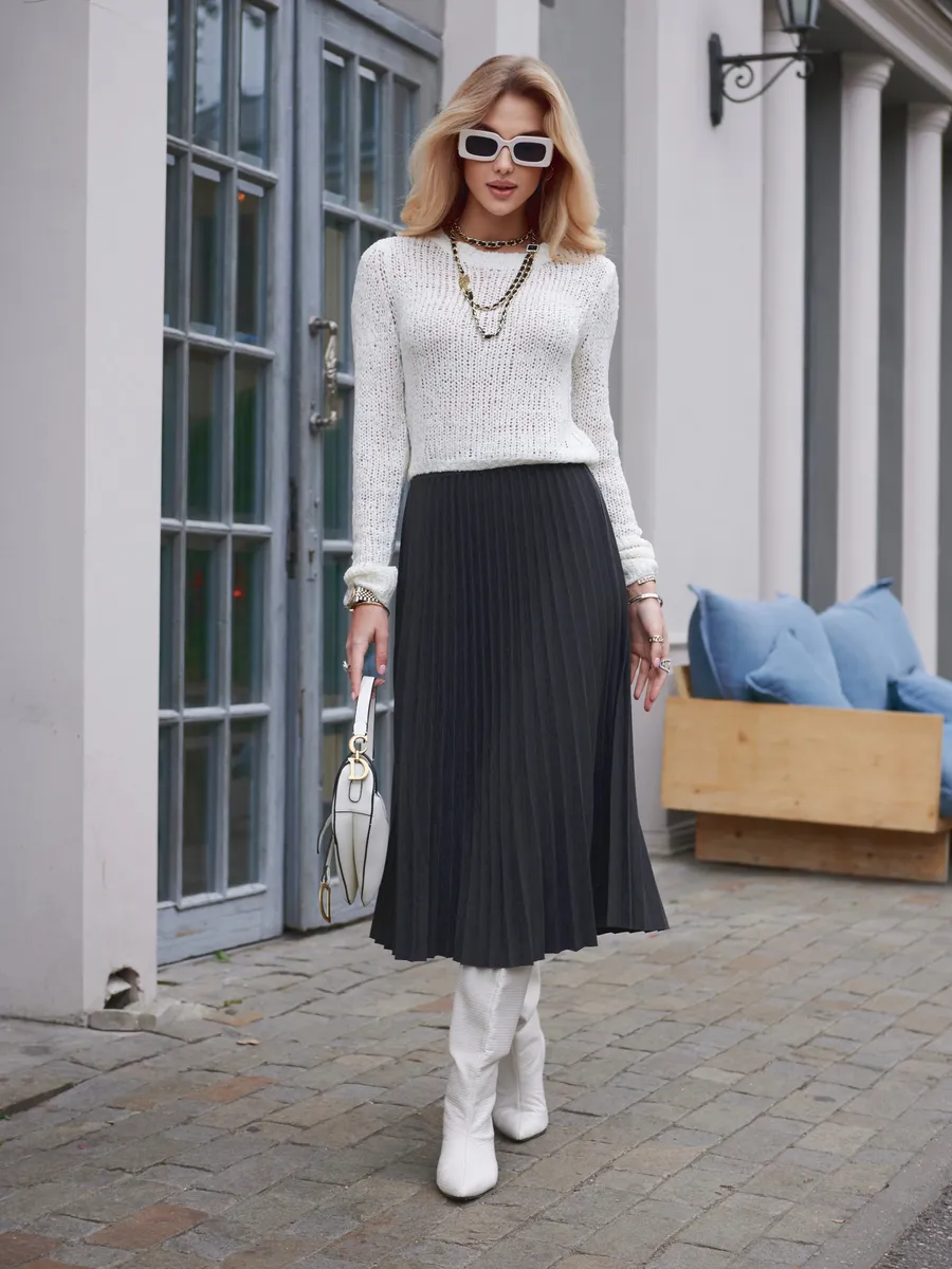 Серая юбка миди теплая