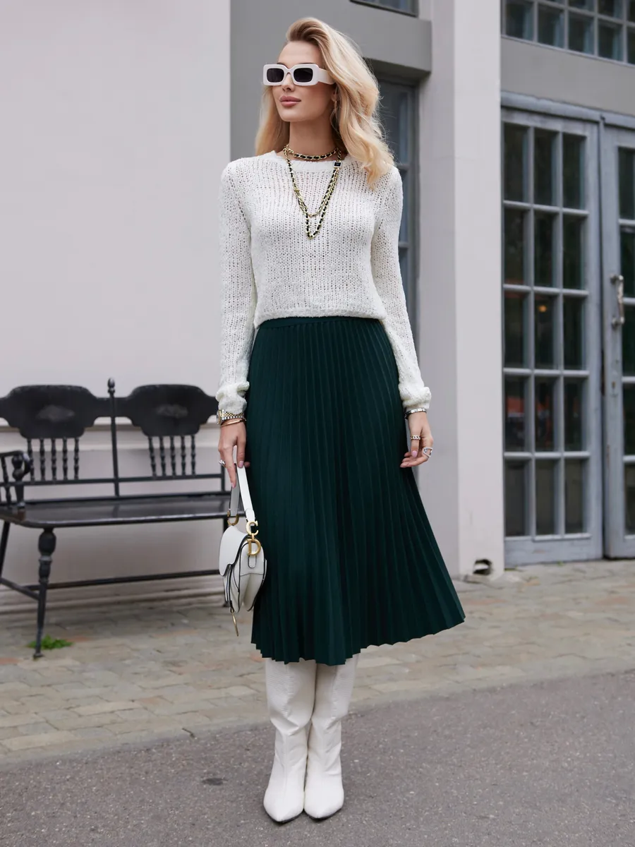 Зеленая юбка миди теплая