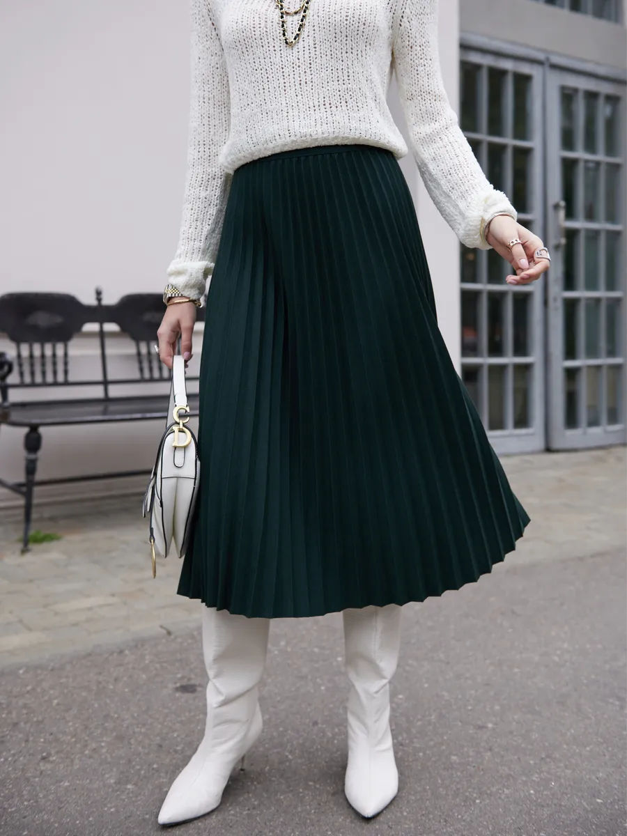 Зеленая юбка миди теплая