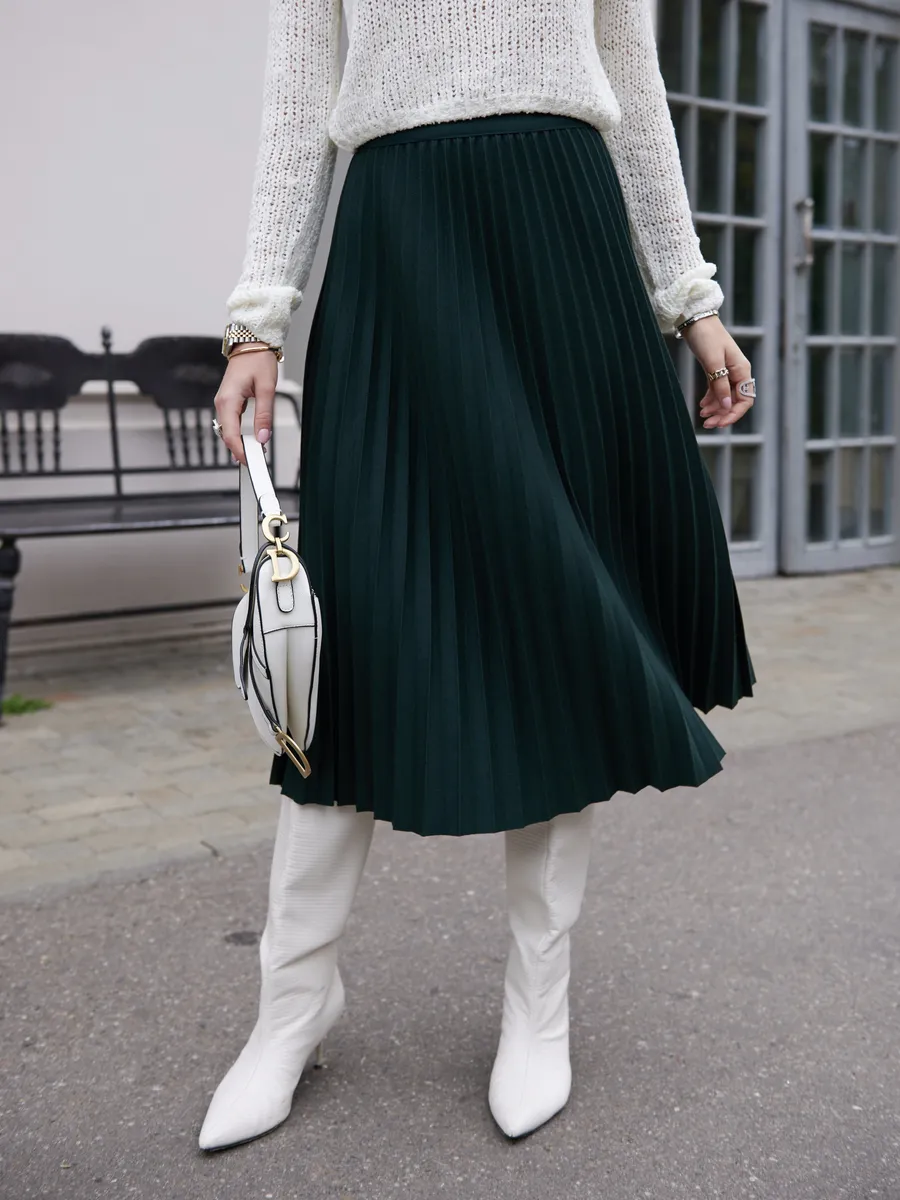 Зеленая юбка миди теплая