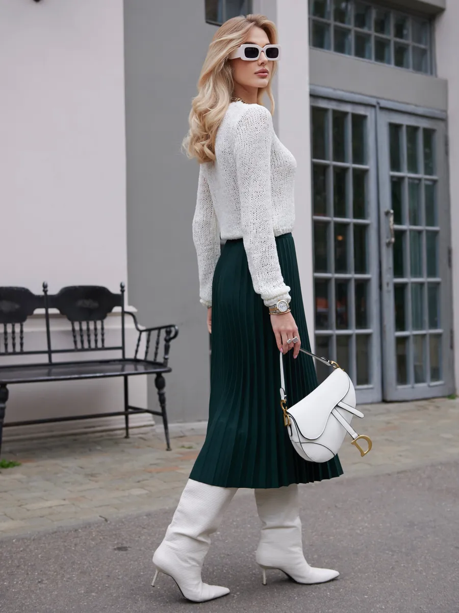 Зеленая юбка миди теплая