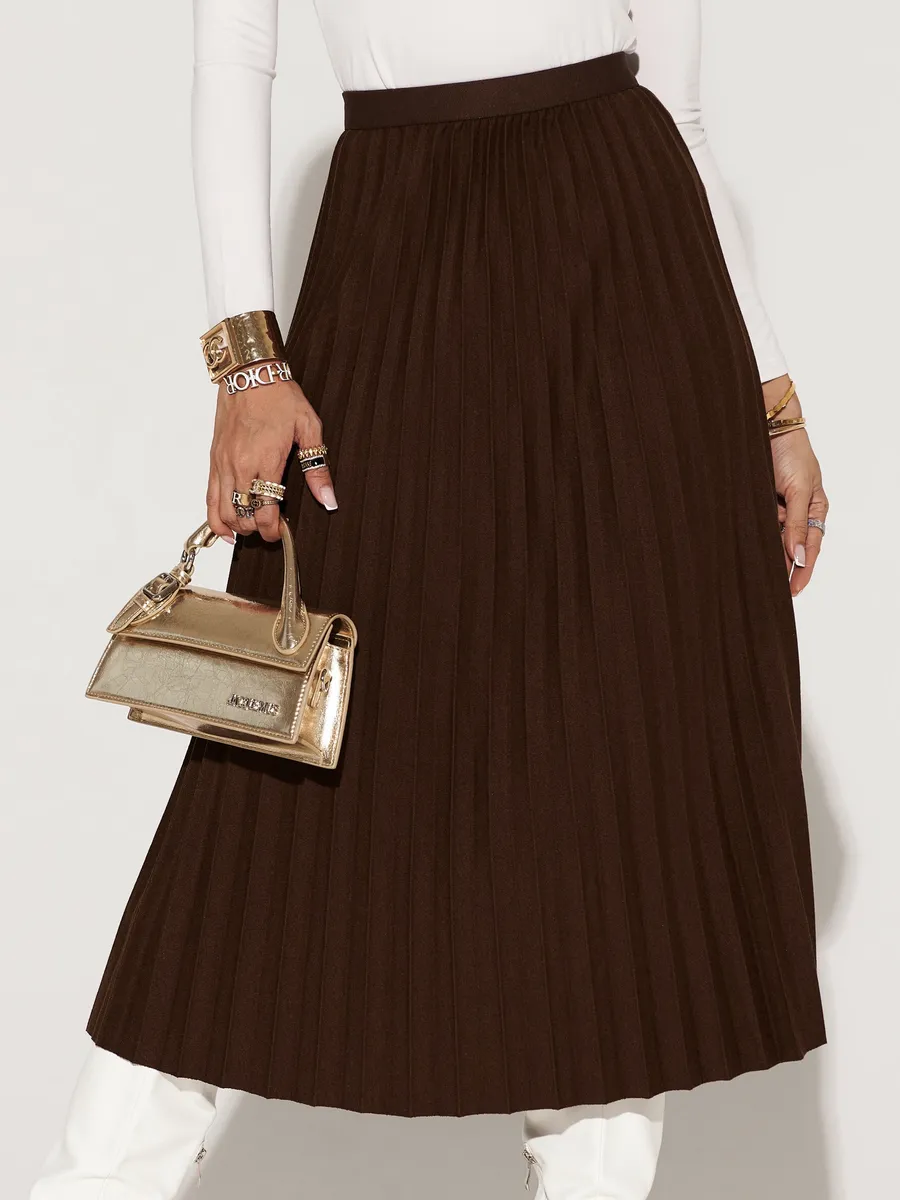 Коричневая юбка миди теплая