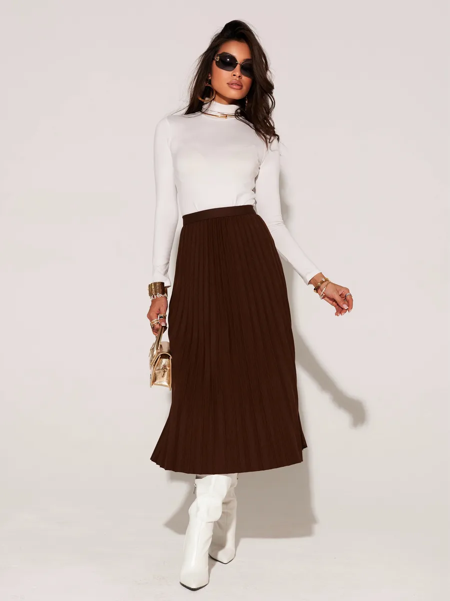 Коричневая юбка миди теплая