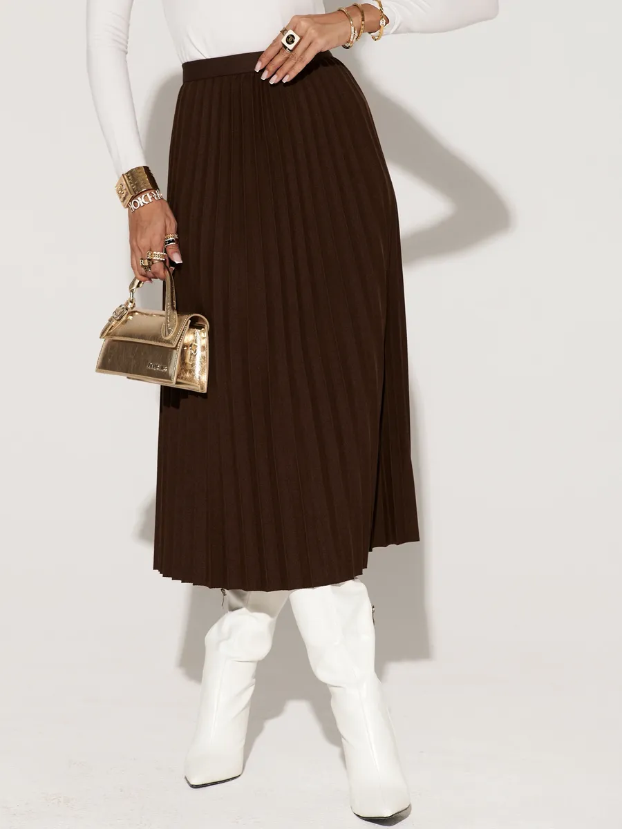 Коричневая юбка миди теплая